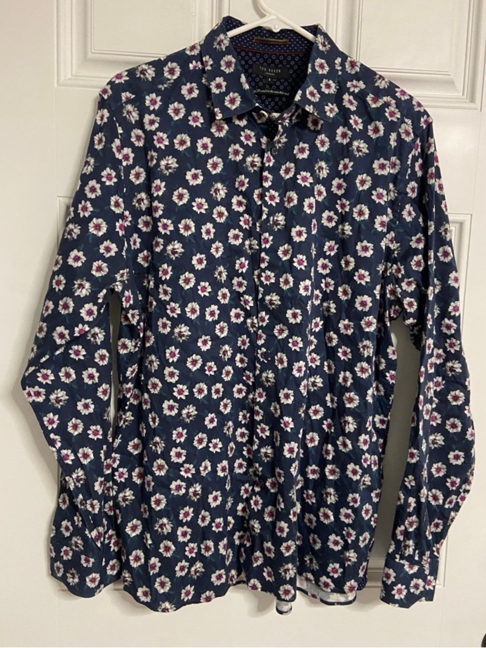 T1- TED BAKER LONDON Navy Floral Contrast Print Button Up Shirt